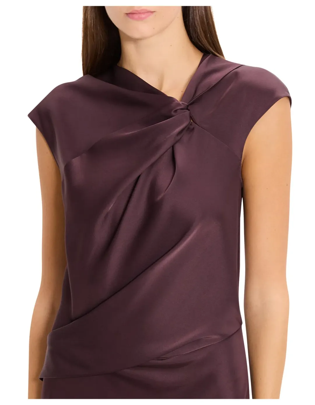 Theory Twist Bodice Satin Dress Size 12 Deep Plum for rent on The Volte - main image