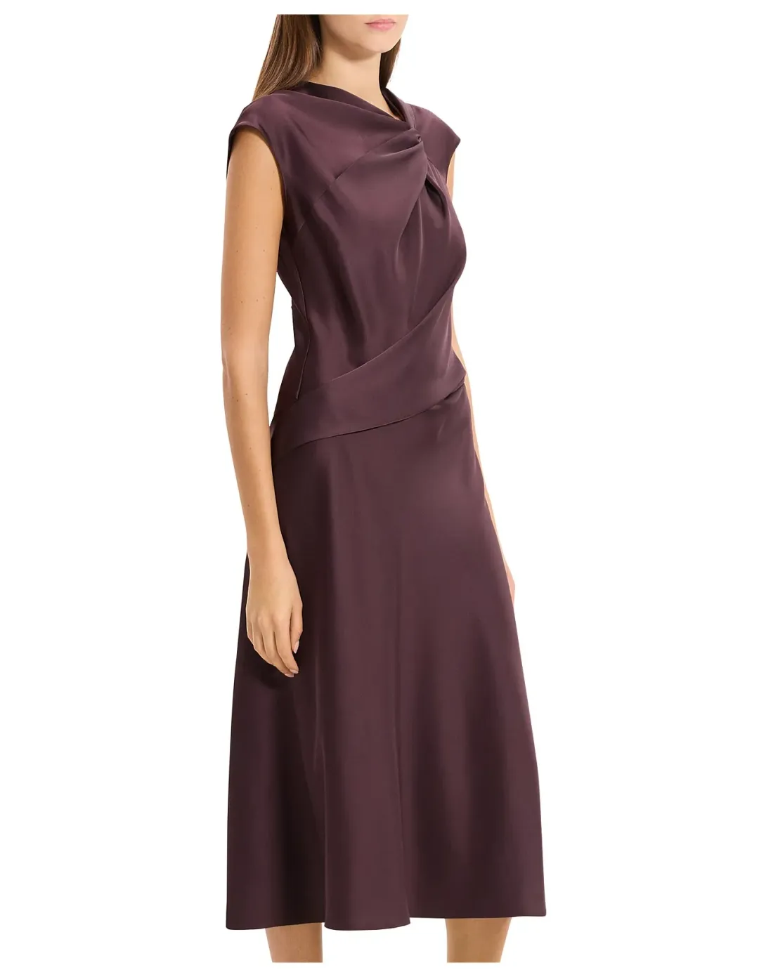 Theory Twist Bodice Satin Dress Size 12 Deep Plum for rent on The Volte - main image