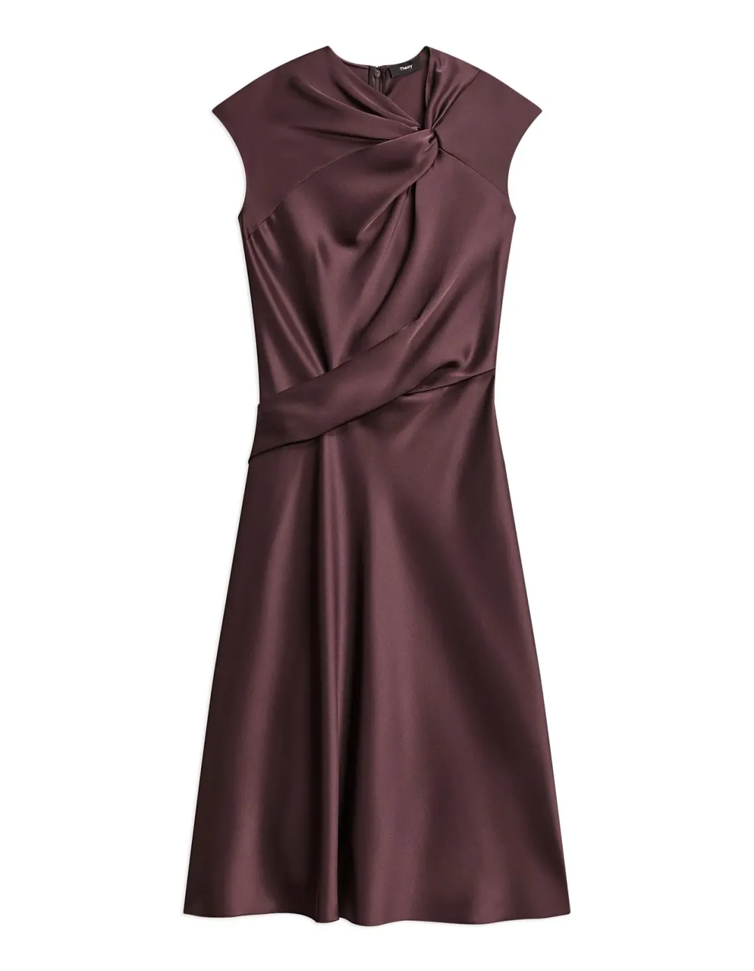 Theory Twist Bodice Satin Dress Size 12 Deep Plum for rent on The Volte - main image
