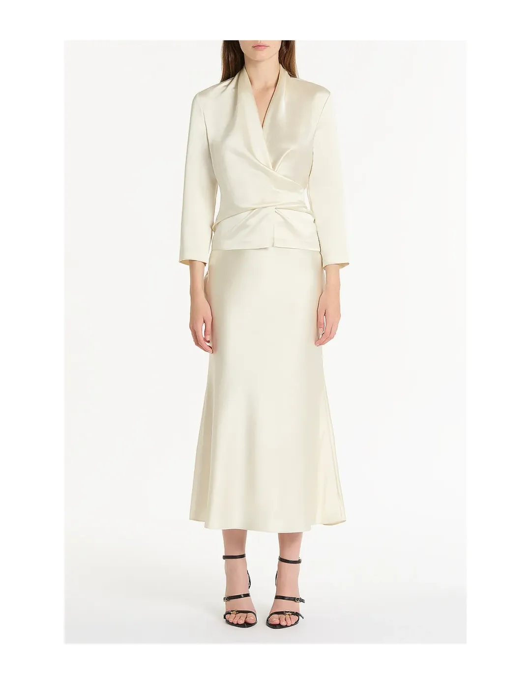 Carla Zampatti Ivory Satin Three Quarter Sleeve Top Size 12 for rent on The Volte - main image