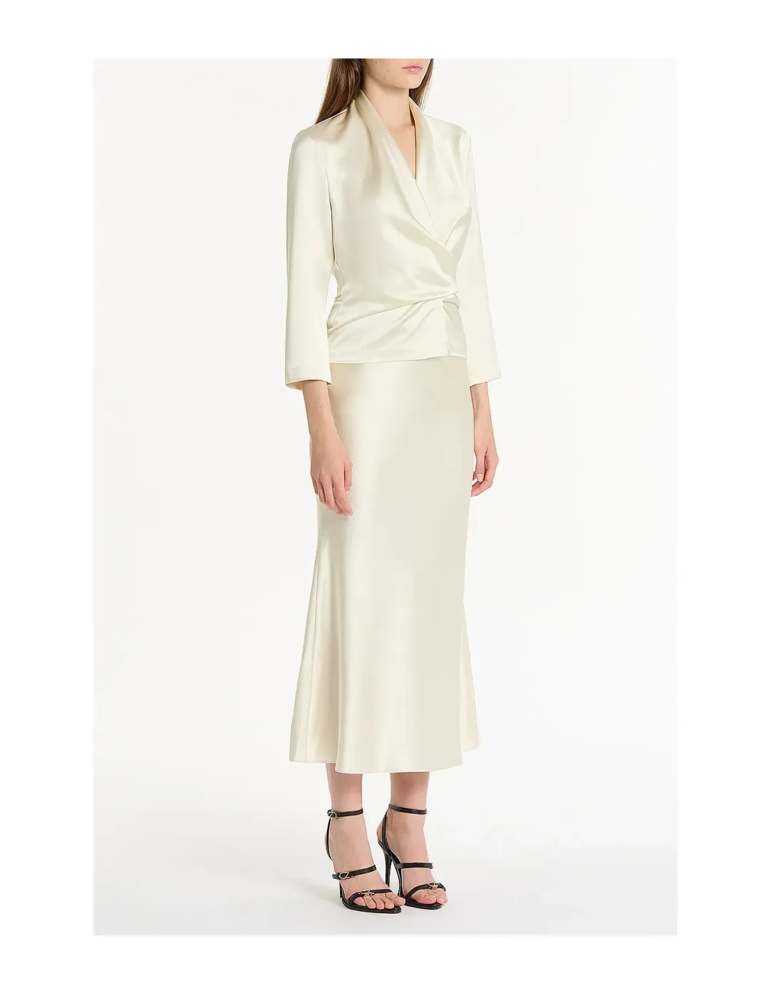 Carla Zampatti Ivory Satin Three Quarter Sleeve Top Size 12 for rent on The Volte - main image