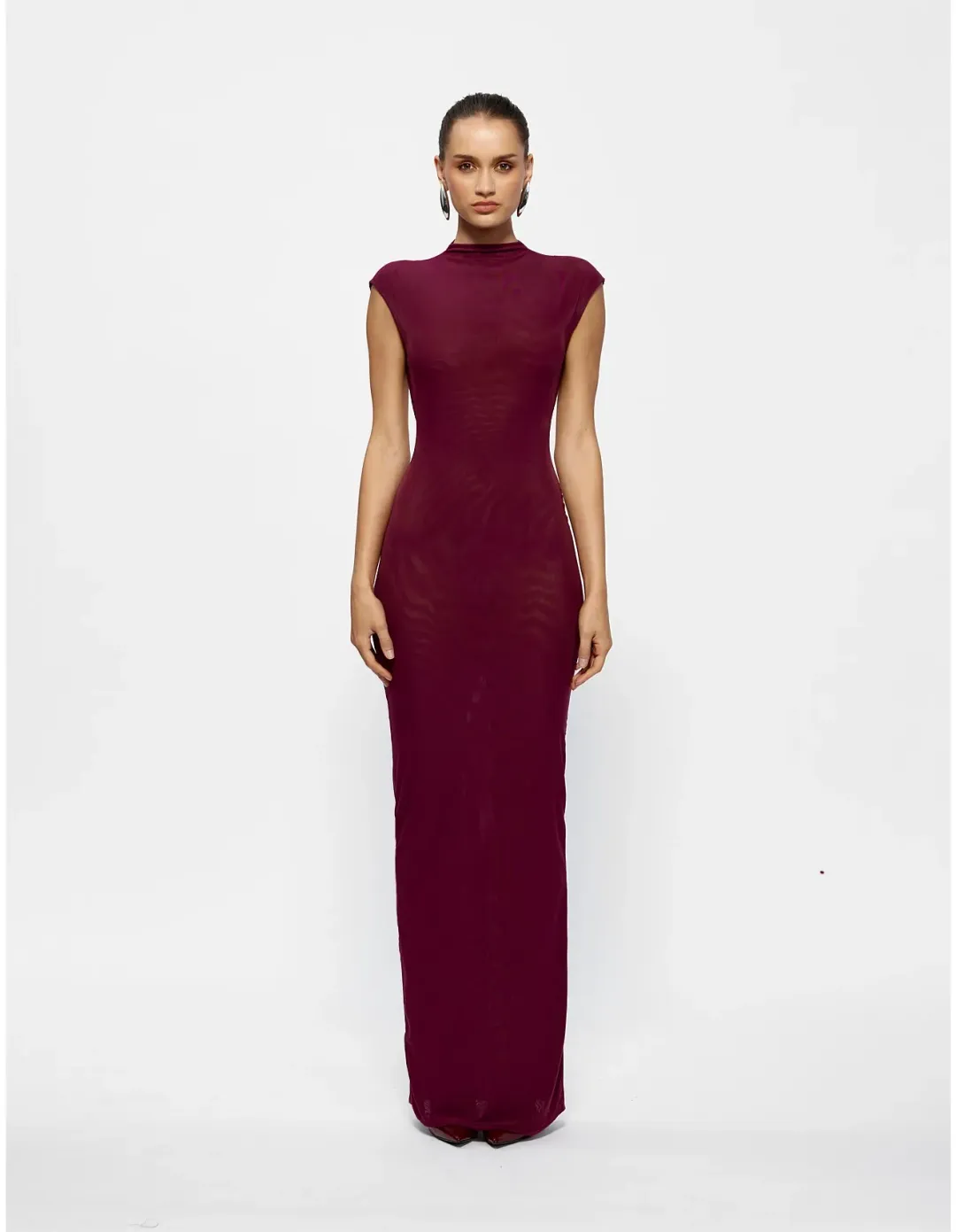 Effie Kats Caldwell Soft Mesh Cap Sleeve Maxi Dress L Burgundy for rent on The Volte - main image