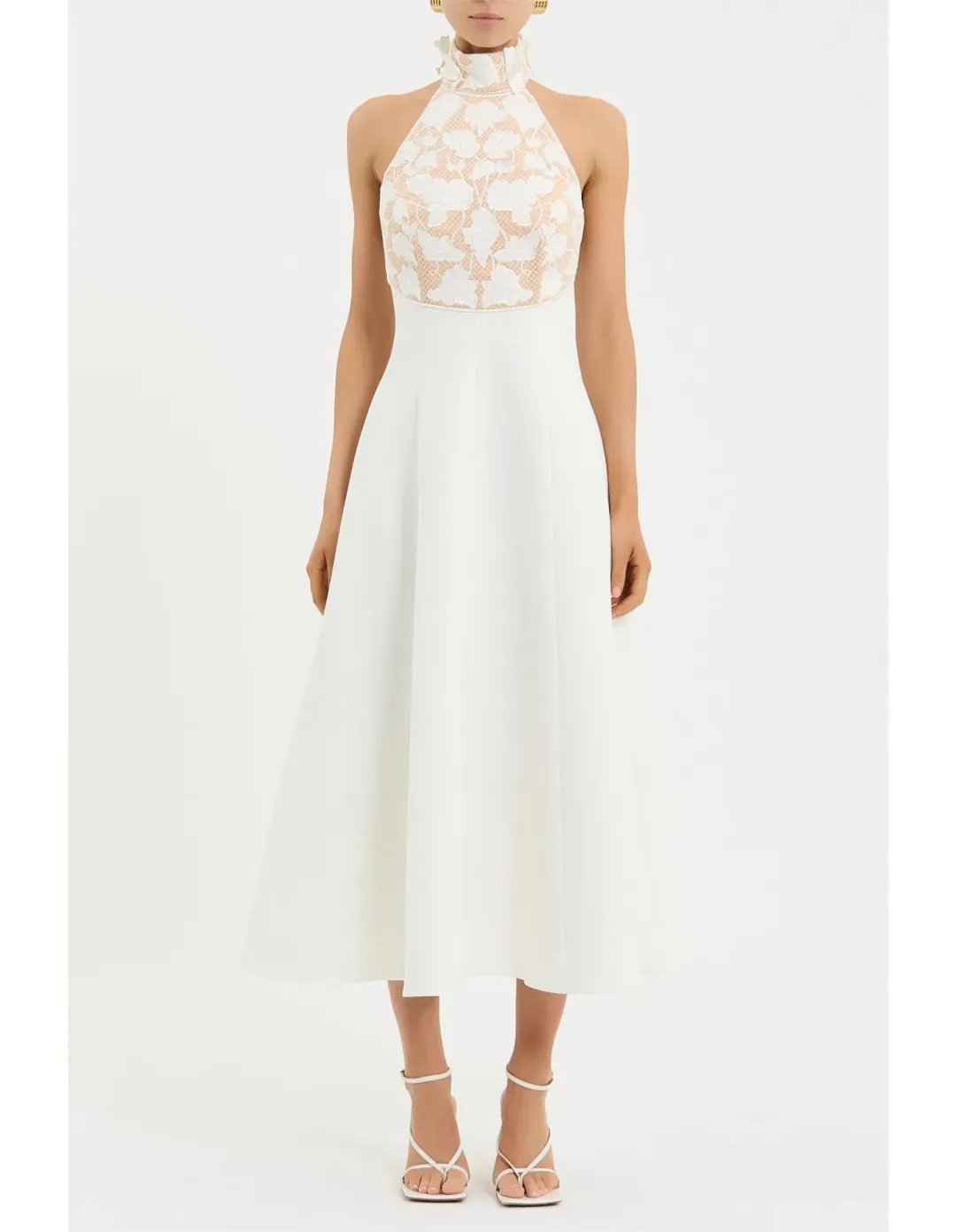 Rebecca Vallance Parrish Midi Dress Size 8 Ivory for rent on The Volte - main image