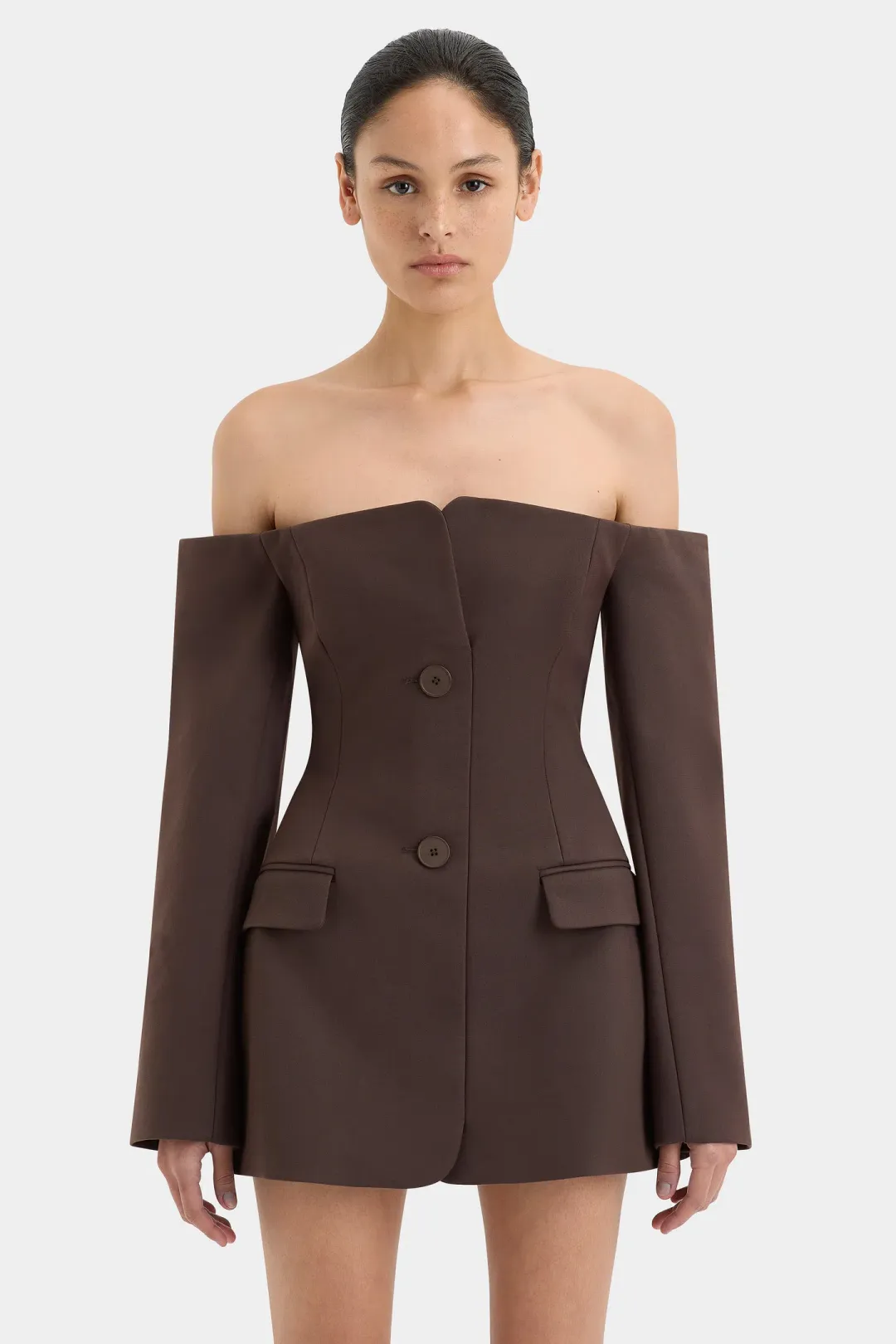 Sir the Label Sandrine Blazer Mini Dress in Chocolate Brown Size 2 / AU 10 for rent on The Volte - main image