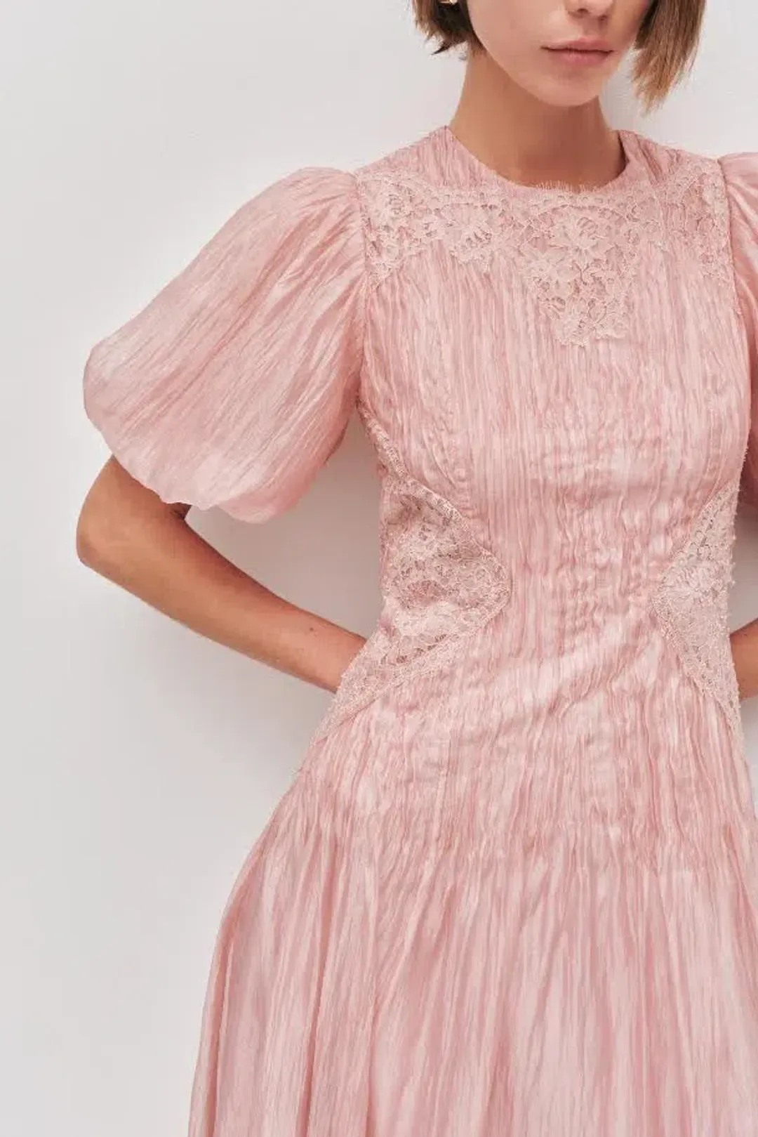 🌸NEW AJE Ophelia Lace Midi Dress – Fawn Pink – Size 10 AU Gown🌸 for rent on The Volte - main image
