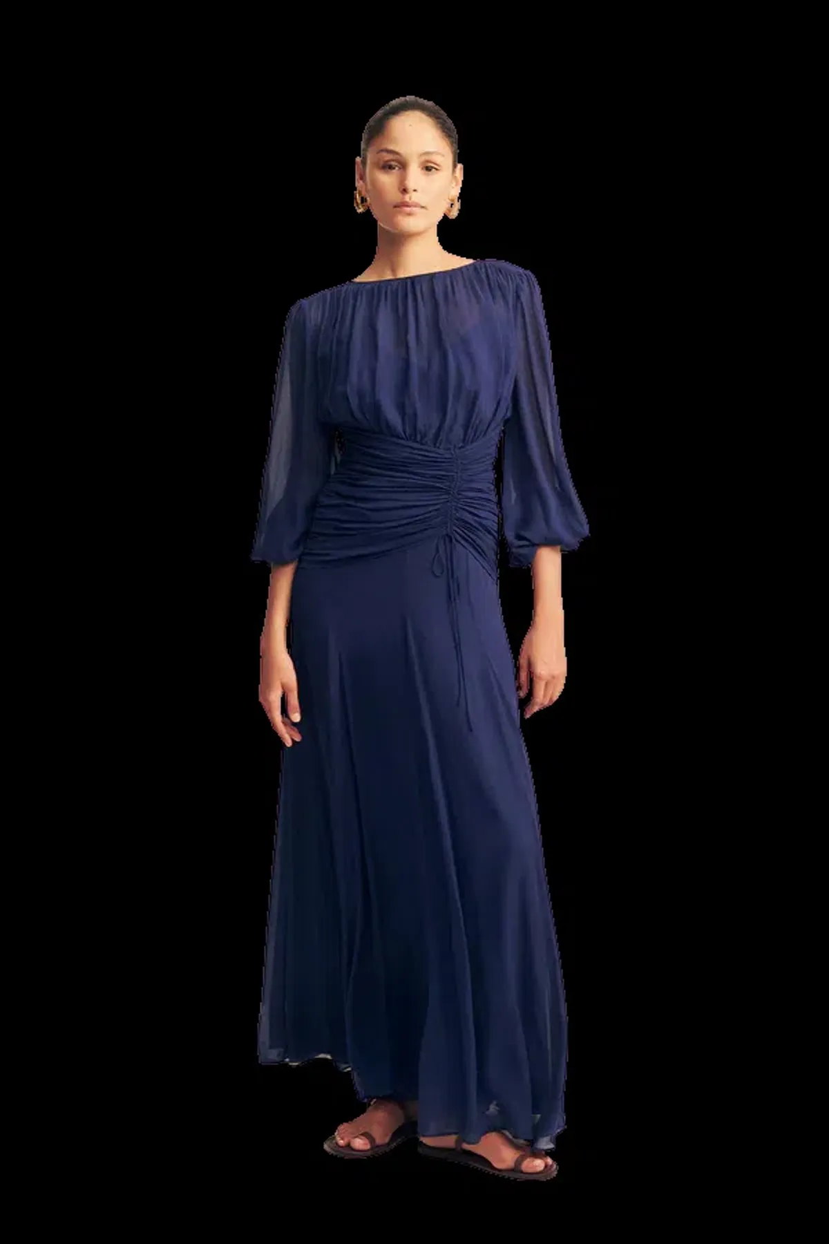 Shona Joy Romy High Neck Balloon Sleeve Maxi Dress Midnight Blue Size 18 for rent on The Volte - main image