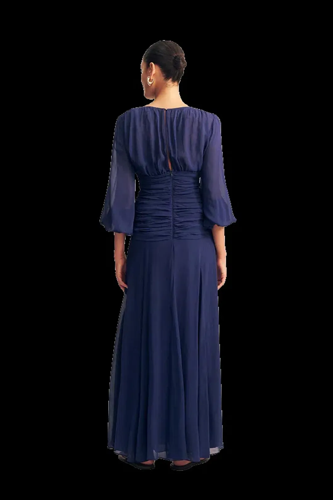 Shona Joy Romy High Neck Balloon Sleeve Maxi Dress Midnight Blue Size 18 for rent on The Volte - main image
