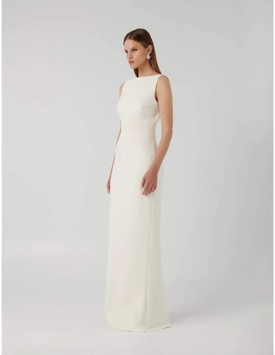 Effie Kats Verona Stretch Crepe Floor Length Gown Ivory Size 6 AU for rent on The Volte - main image