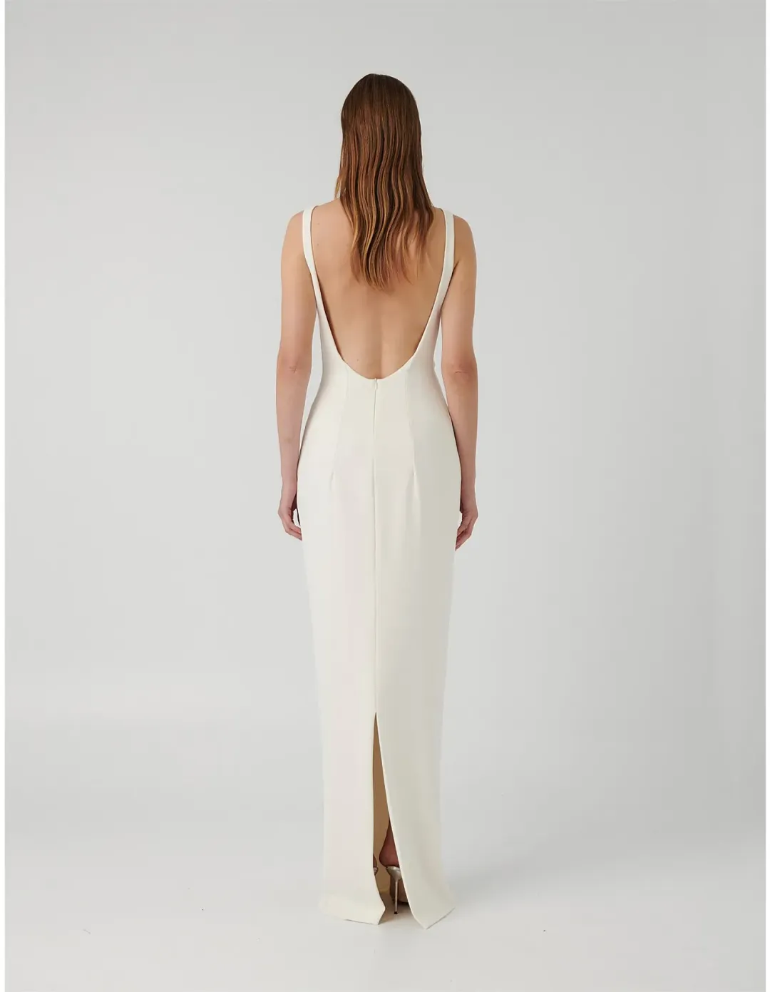 Effie Kats Verona Stretch Crepe Floor Length Gown Ivory Size 6 AU for rent on The Volte - main image