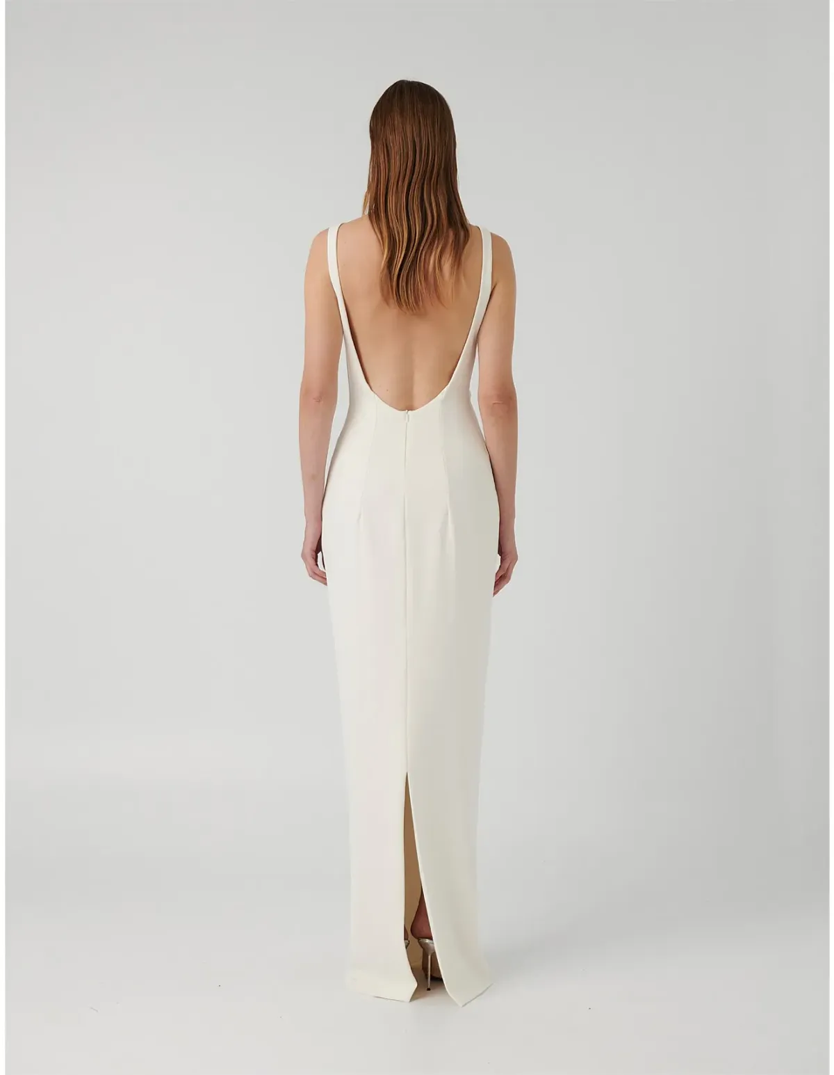 Effie Kats Verona Stretch Crepe Floor Length Gown Ivory Size 6 AU - Image 3