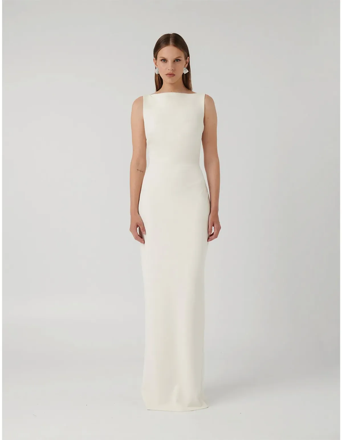 Effie Kats Verona Stretch Crepe Floor Length Gown Ivory Size 6 AU - Image 1