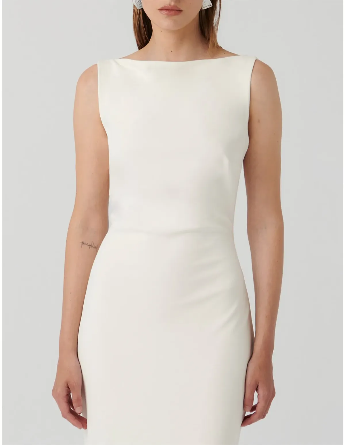 Effie Kats Verona Stretch Crepe Floor Length Gown Ivory Size 6 AU - Image 4