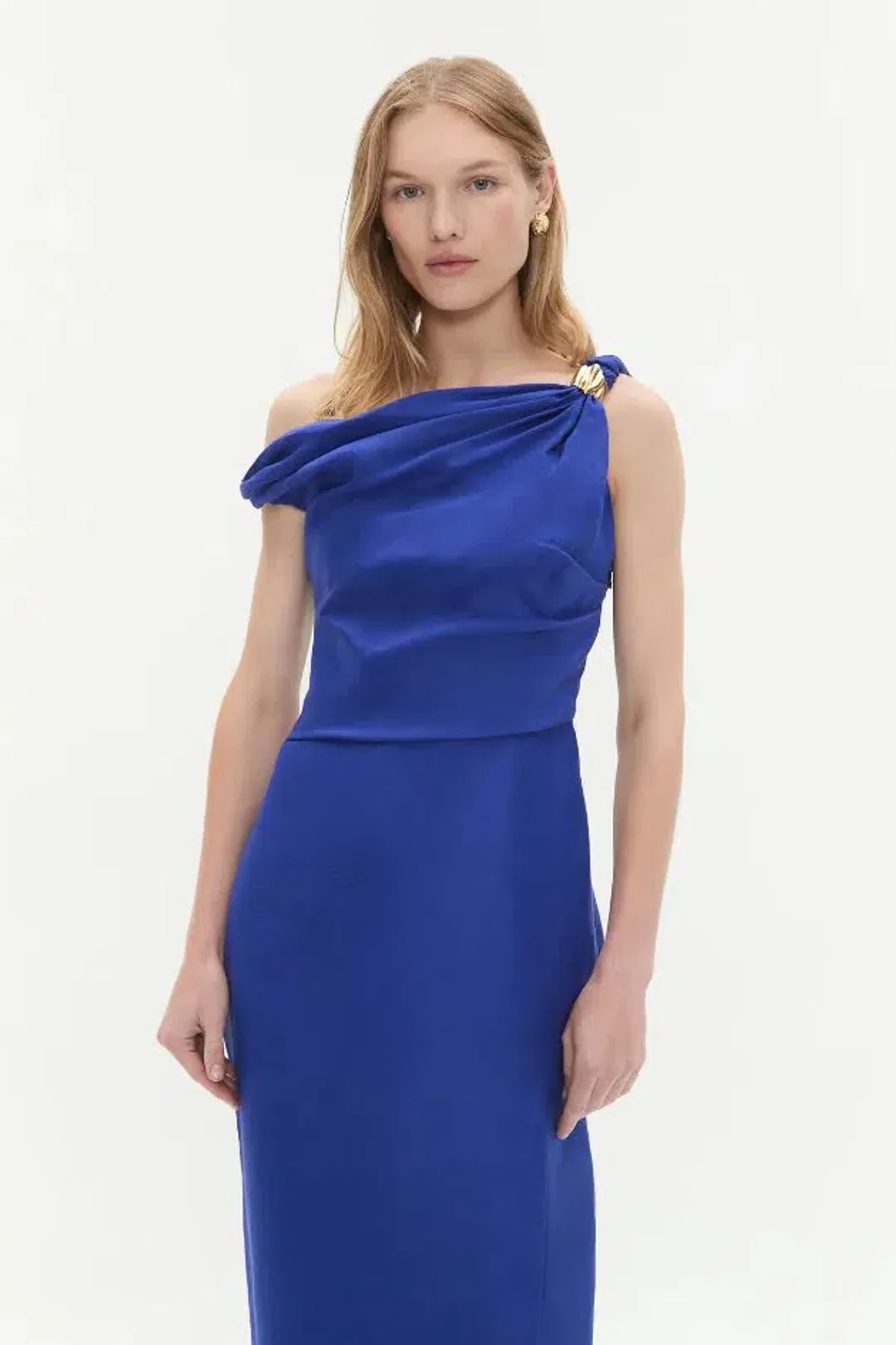 💙 New AJE Bridget Midi Dress – Cobalt Blue – Size 6 satin formal gown 💙 for rent on The Volte - main image