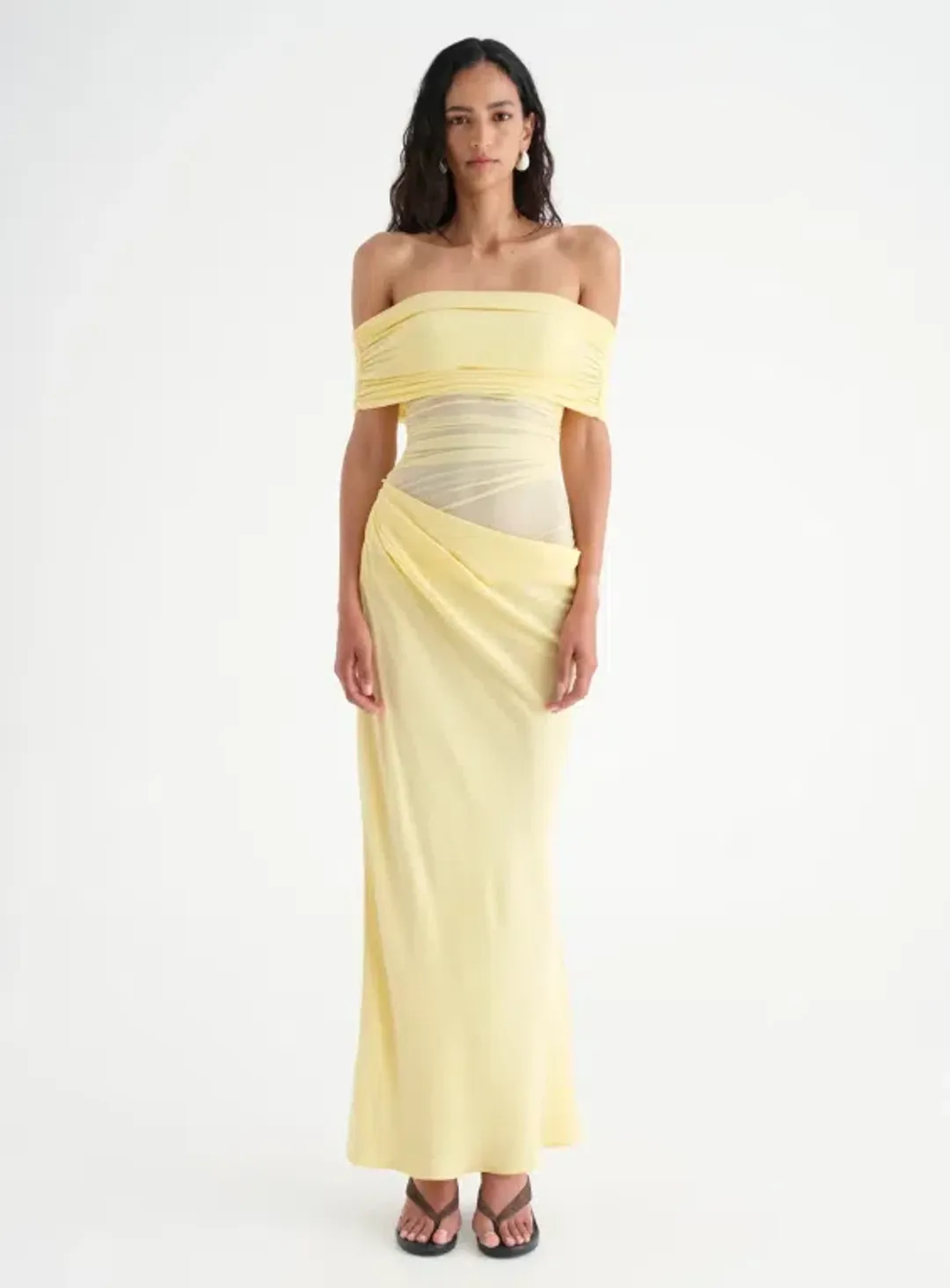 BENNI Nico Off Shoulder Maxi Dress Butter Size AU 8 / S for rent on The Volte - main image