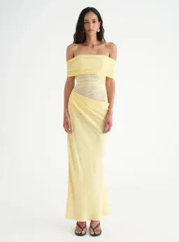 BENNI Nico Off Shoulder Maxi Dress Butter Size AU 8 / S for rent on The Volte - image 1