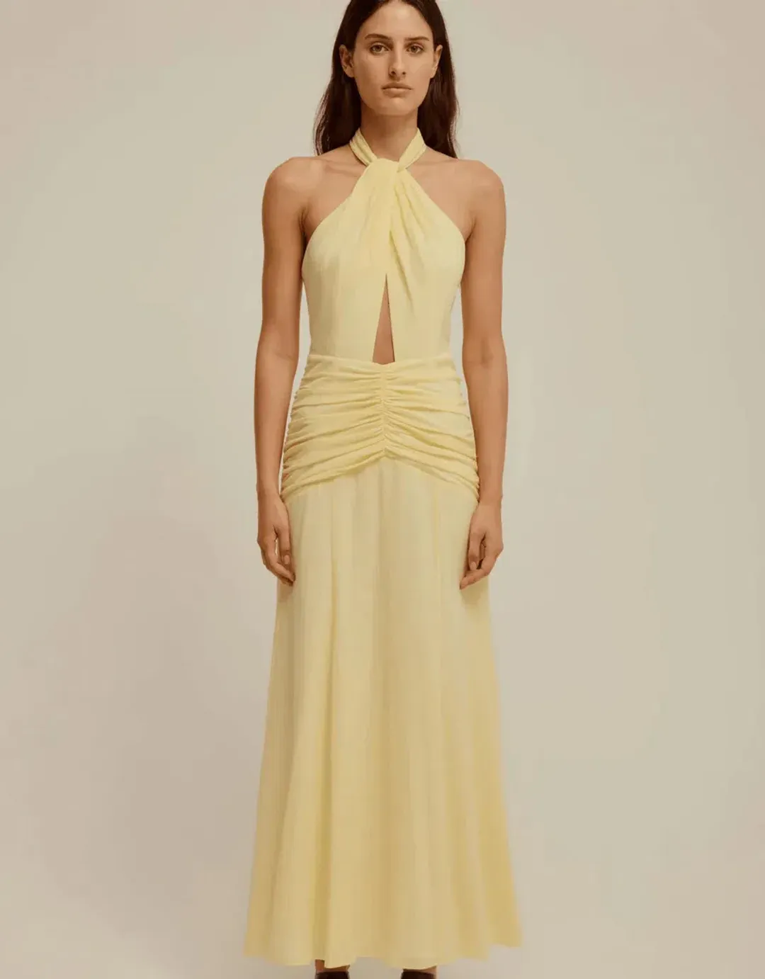 Venroy Halter Neck Maxi Dress Yellow Size XS / 6 for rent on The Volte - main image