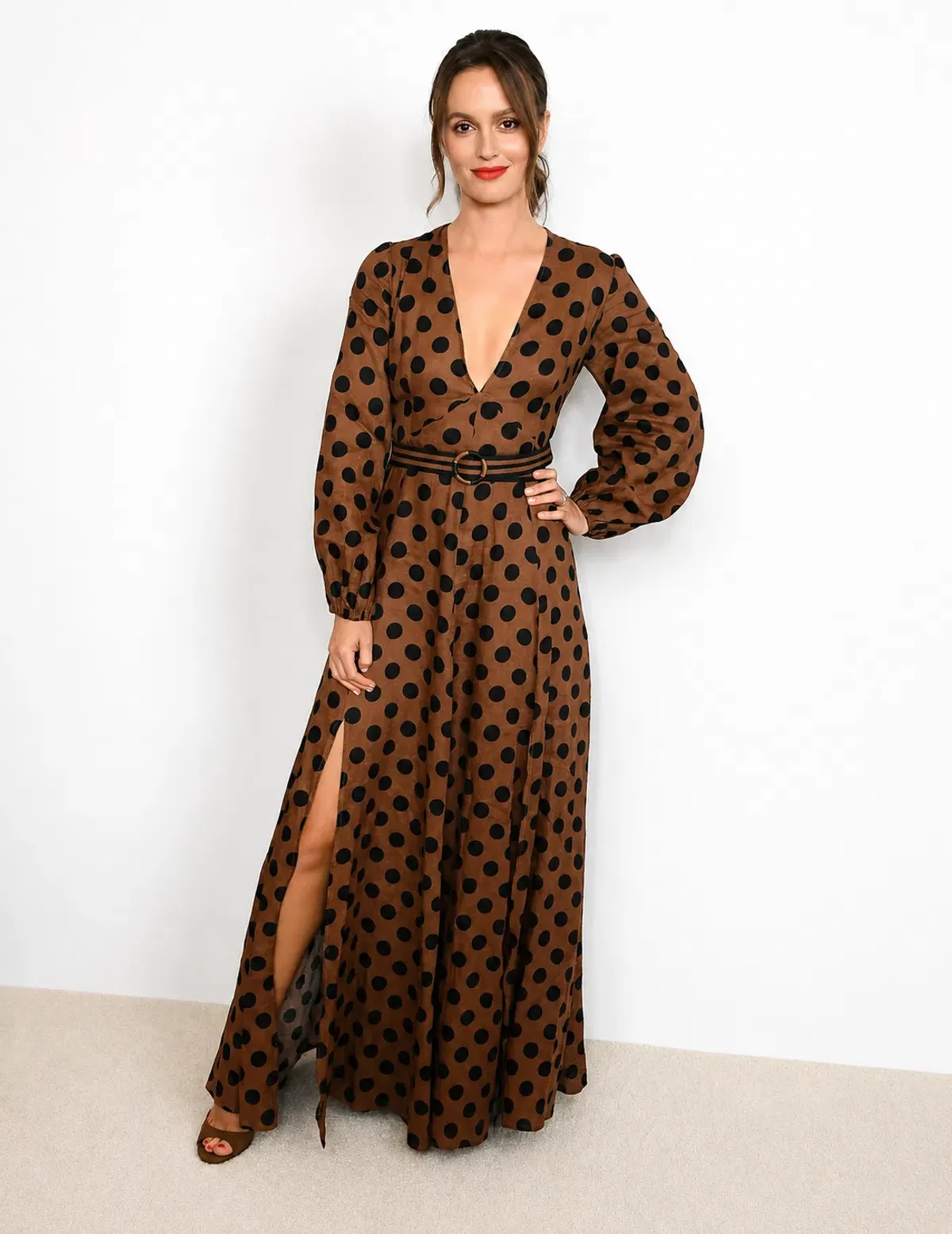 Zimmermann Juno Split Polka Brown Dress Size 0 / AU 8 - Image 1
