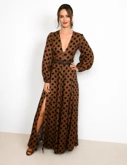 Zimmermann Juno Split Polka Brown Dress Size 0 / AU 8 for rent on The Volte - image 1