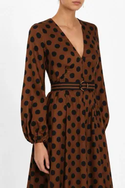 Zimmermann Juno Split Polka Brown Dress Size 0 / AU 8 for rent on The Volte - image 4