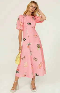 Alemais Cleo Midi Dress Pink Print Size AU 10 / M for rent on The Volte - image 1