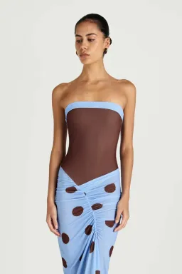 Benni Rumi Strapless Maxi Dress Brown Choc Polka Size 12 for rent on The Volte - image 1