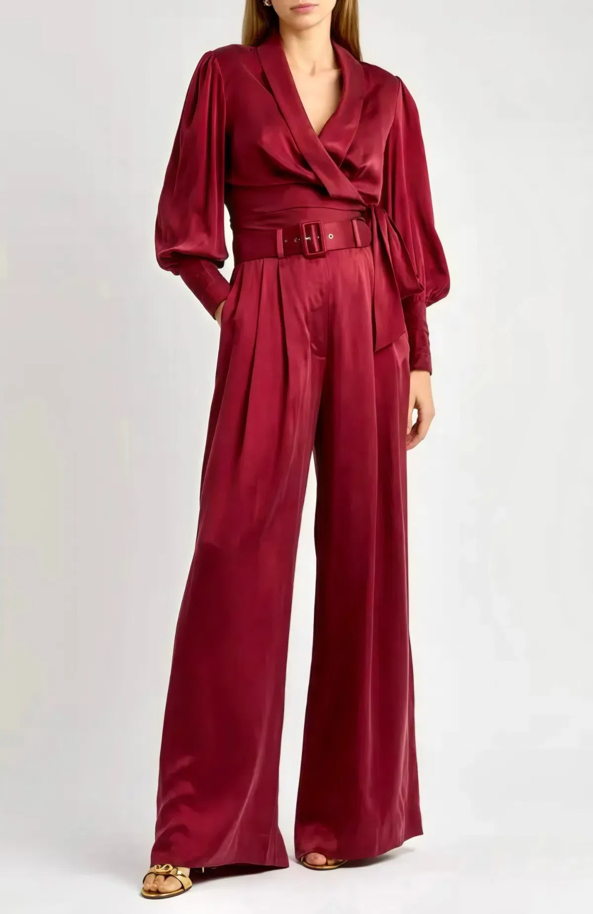 Zimmermann Silk Blouse & Pants Set Burgundy Size AU 10 / M - Image 1