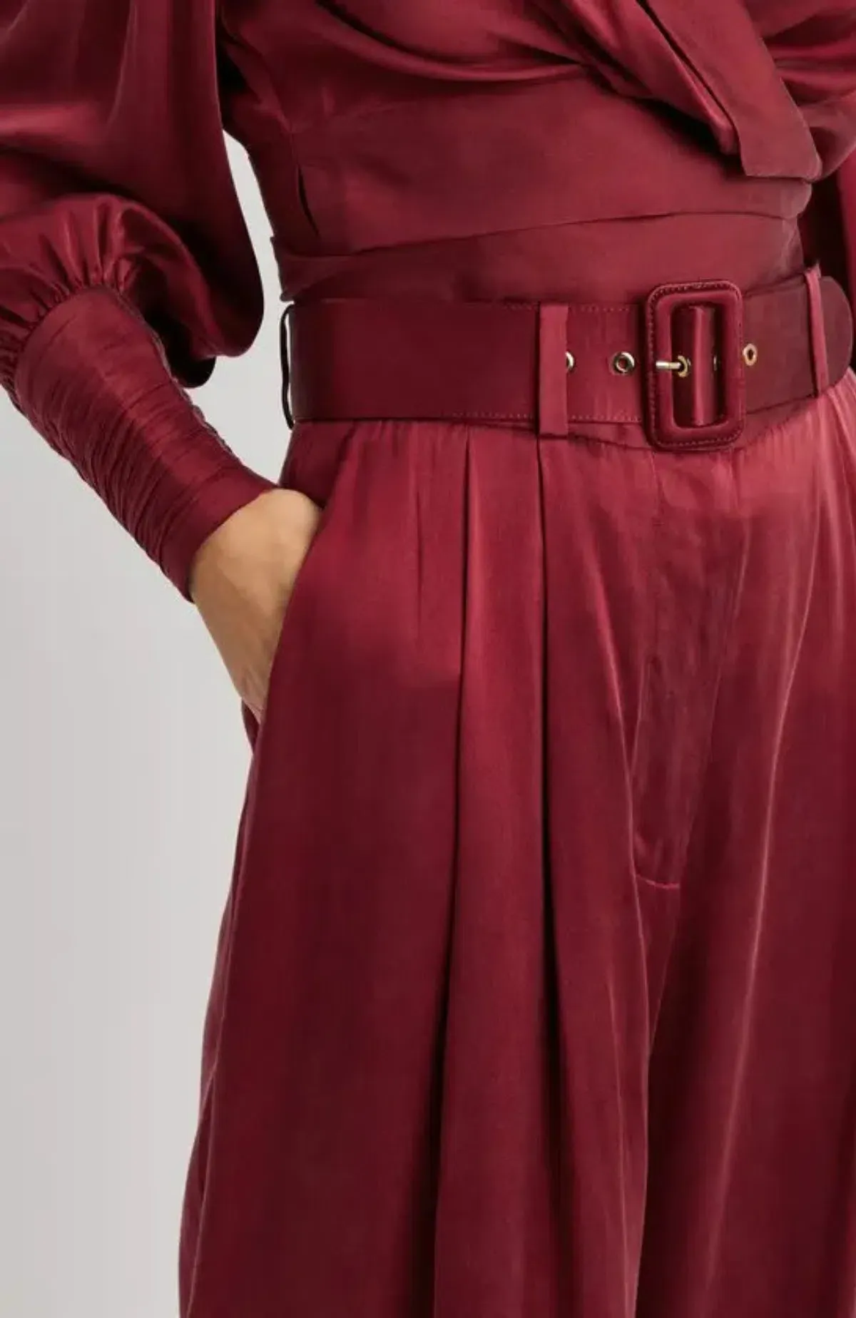 Zimmermann Silk Blouse & Pants Set Burgundy Size AU 10 / M - Image 4