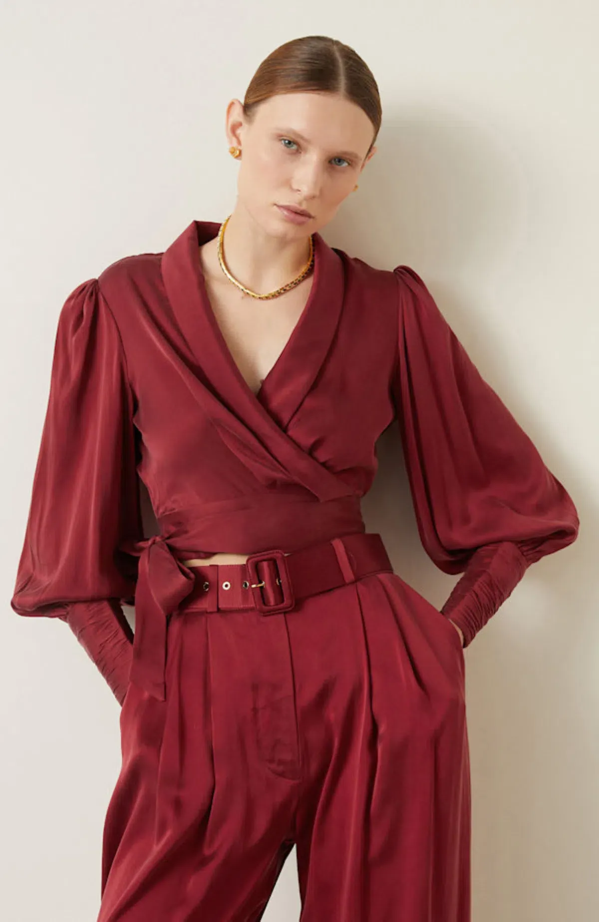 Zimmermann Silk Blouse & Pants Set Burgundy Size AU 10 / M - Image 2