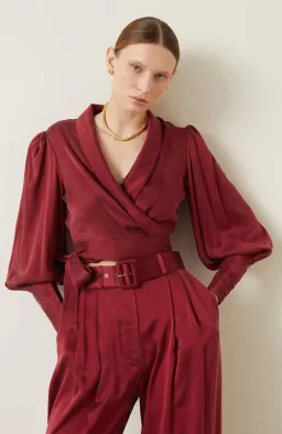 Zimmermann Silk Blouse & Pants Set Burgundy Size AU 10 / M for rent on The Volte - image 2