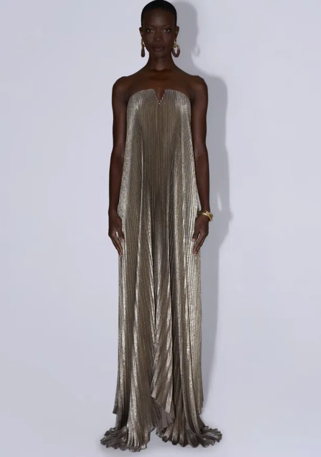 L'idee Black Tie Gown In Gold Shimmer Size 8 for rent on The Volte - main image