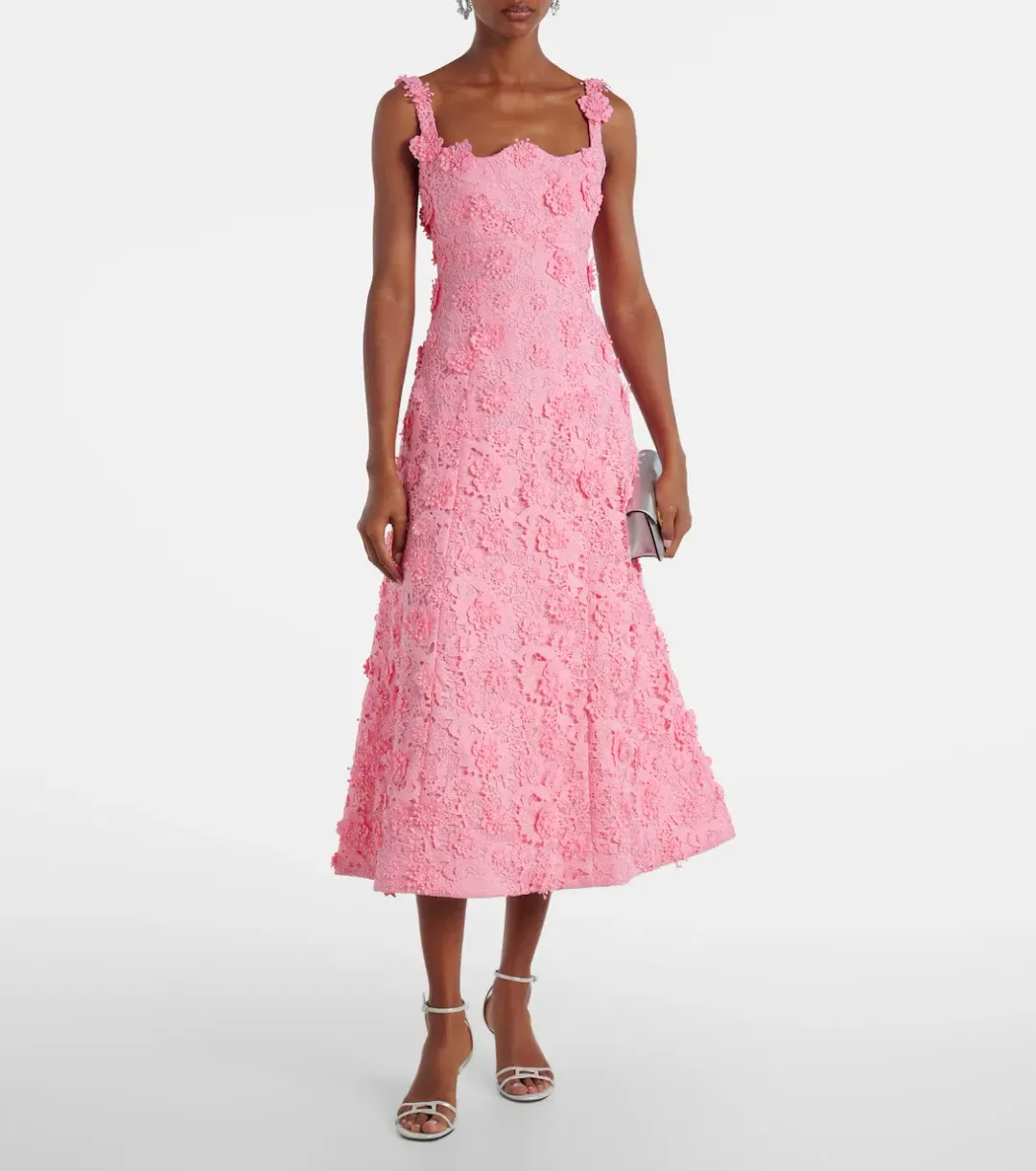 Odette floral lace midi dress Bubblegum by Leo Lin for rent on The Volte - main image