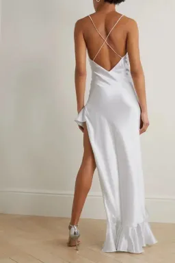 Michael Lo Sordo Ruffle Silk Maxi White Size 4 for rent on The Volte - image 2