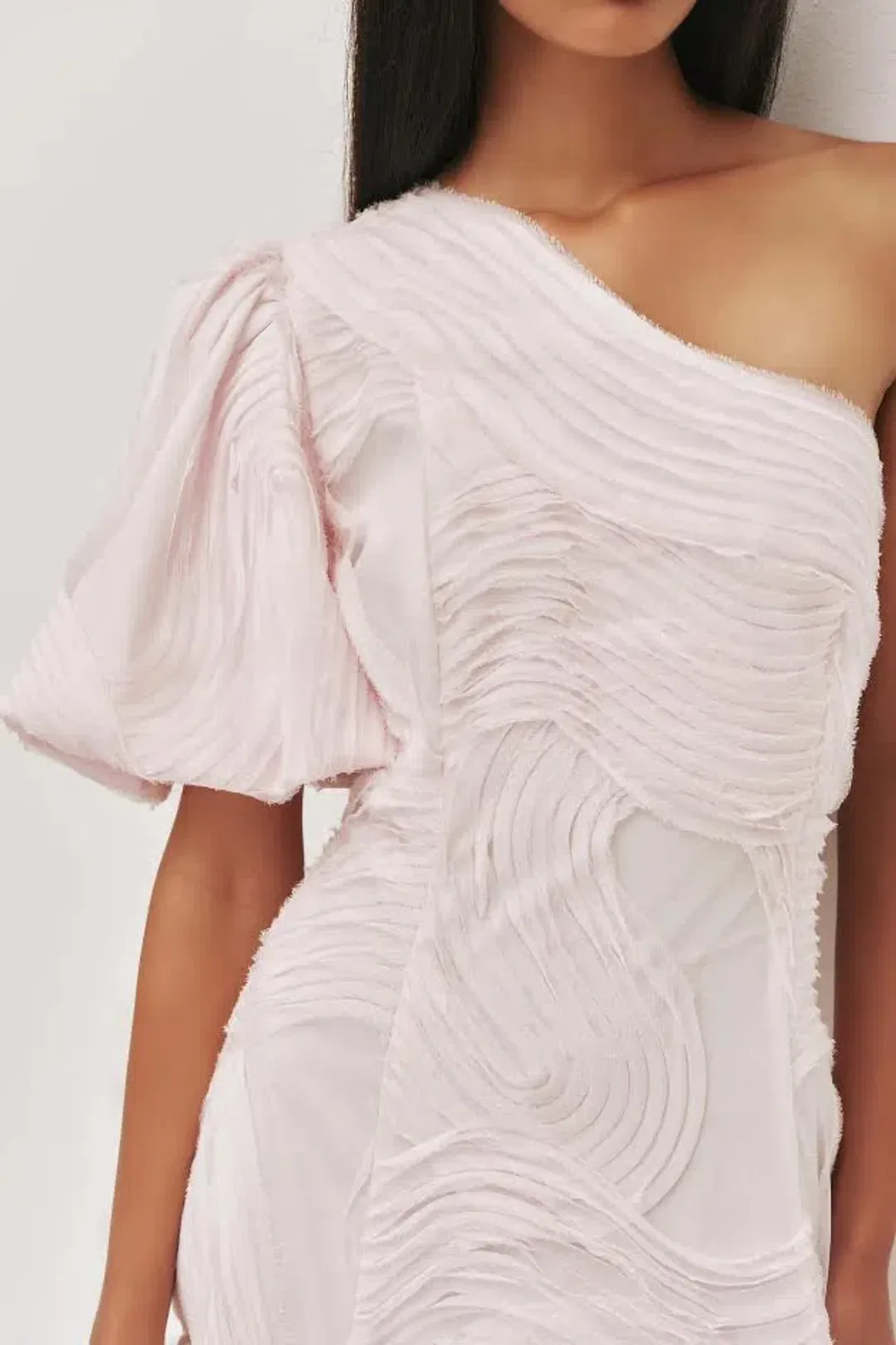 💧🩷 New AJE Wave One Shoulder Dress - Size 12 - Pastel Pink Midi Gown 🩷💧 for rent on The Volte - main image