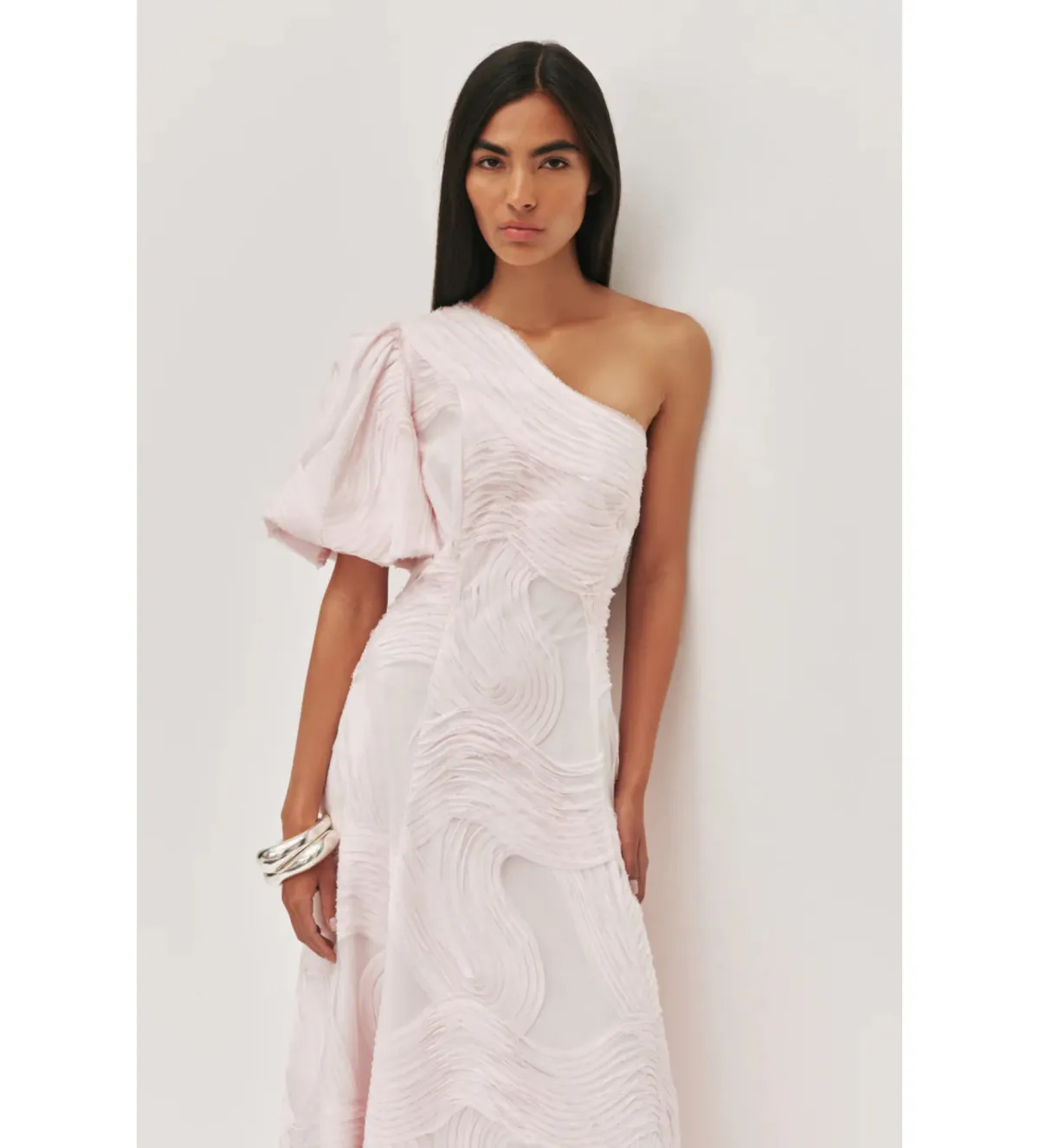 Aje Wave One Shoulder Midi Gown in Pastel Pink Size AU12 - Image 2