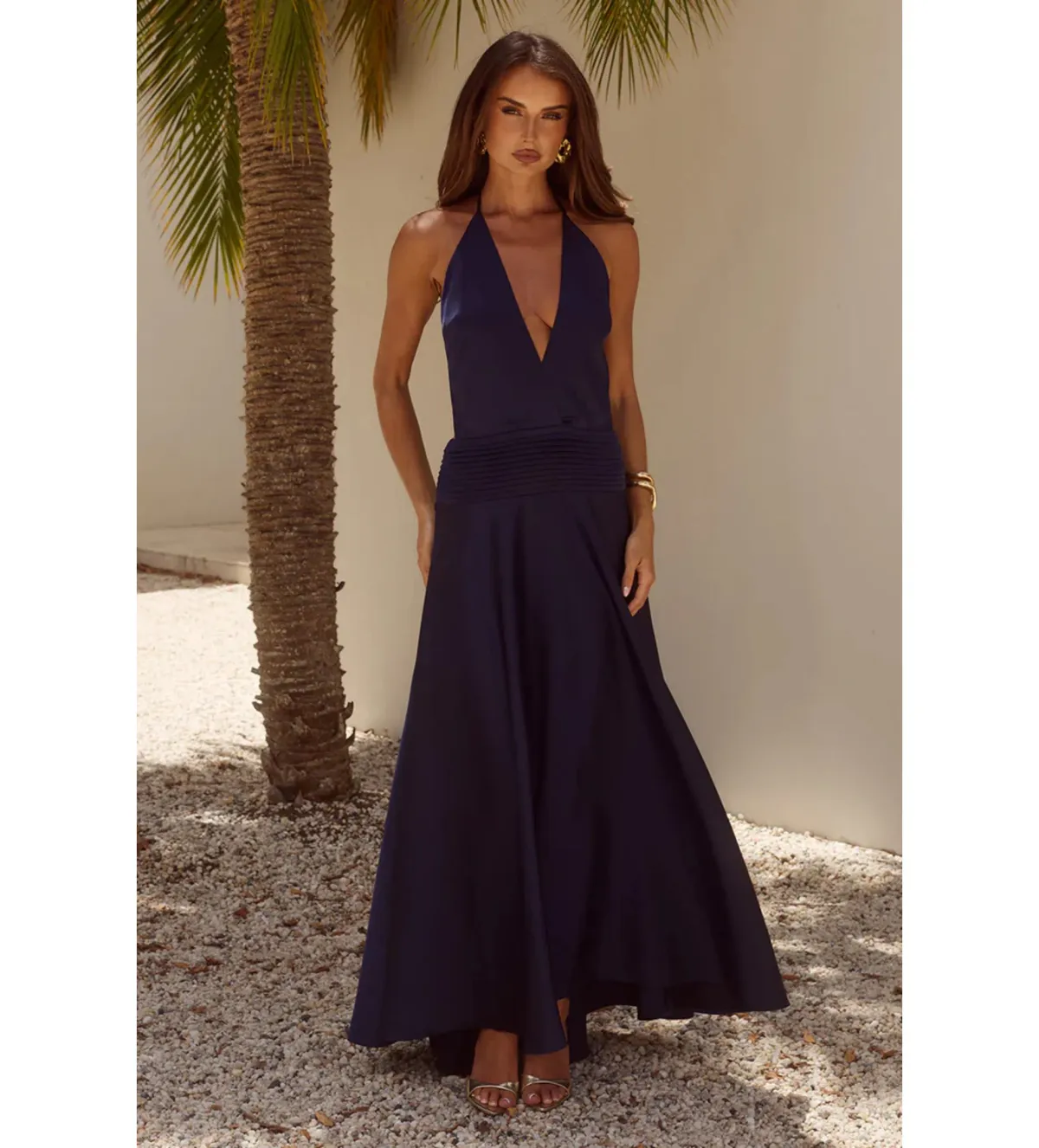 Runaway the Label Amadine Deep V Plunge Maxi Dress Navy Size 12 - Image 1