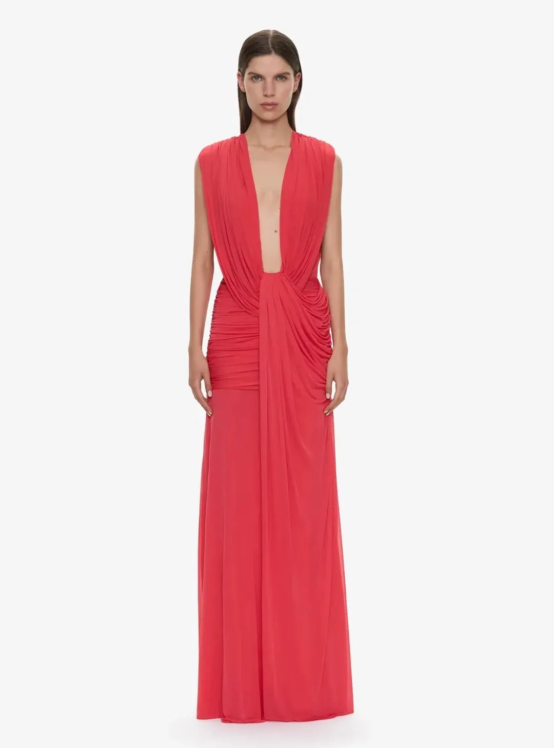 Christopher Esber Ripple Drape Gown in Watermelon Size 10 for rent on The Volte - main image
