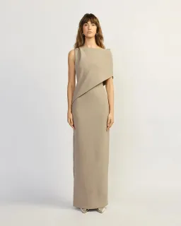 Tojha Whitley Sleeveless Asymmetric Neckline Maxi Dress Beige Size 8 for rent on The Volte - image 1