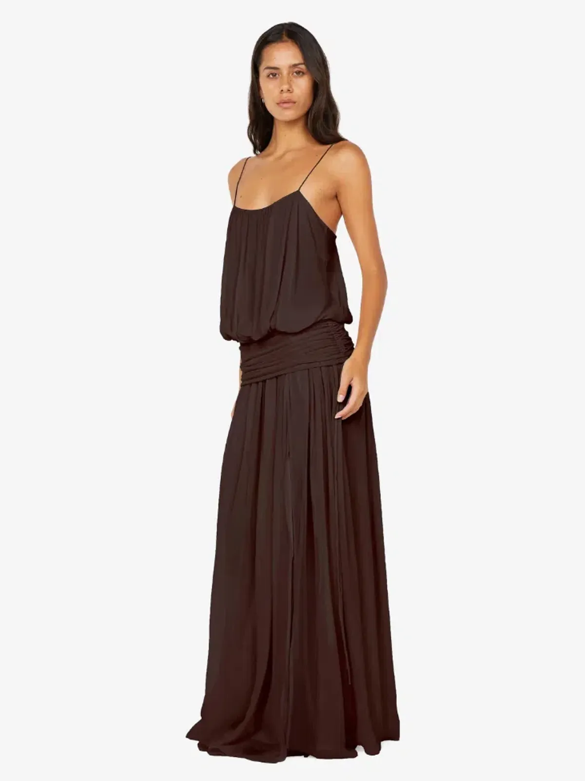 Bec & Bridge Camille Blouson Maxi Dress Dark Chocolate Size AU 8 for rent on The Volte - main image