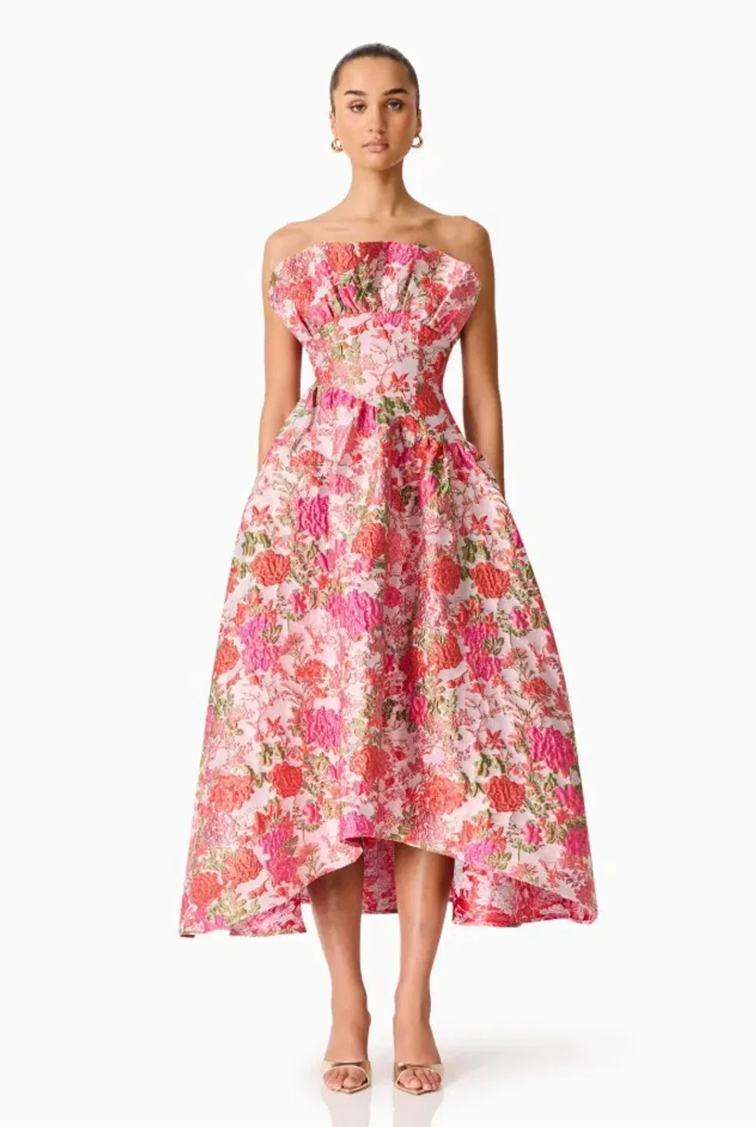 Elliatt Floralie Strapless Gown Pink Floral Size XL / 14 AUS for rent on The Volte - main image