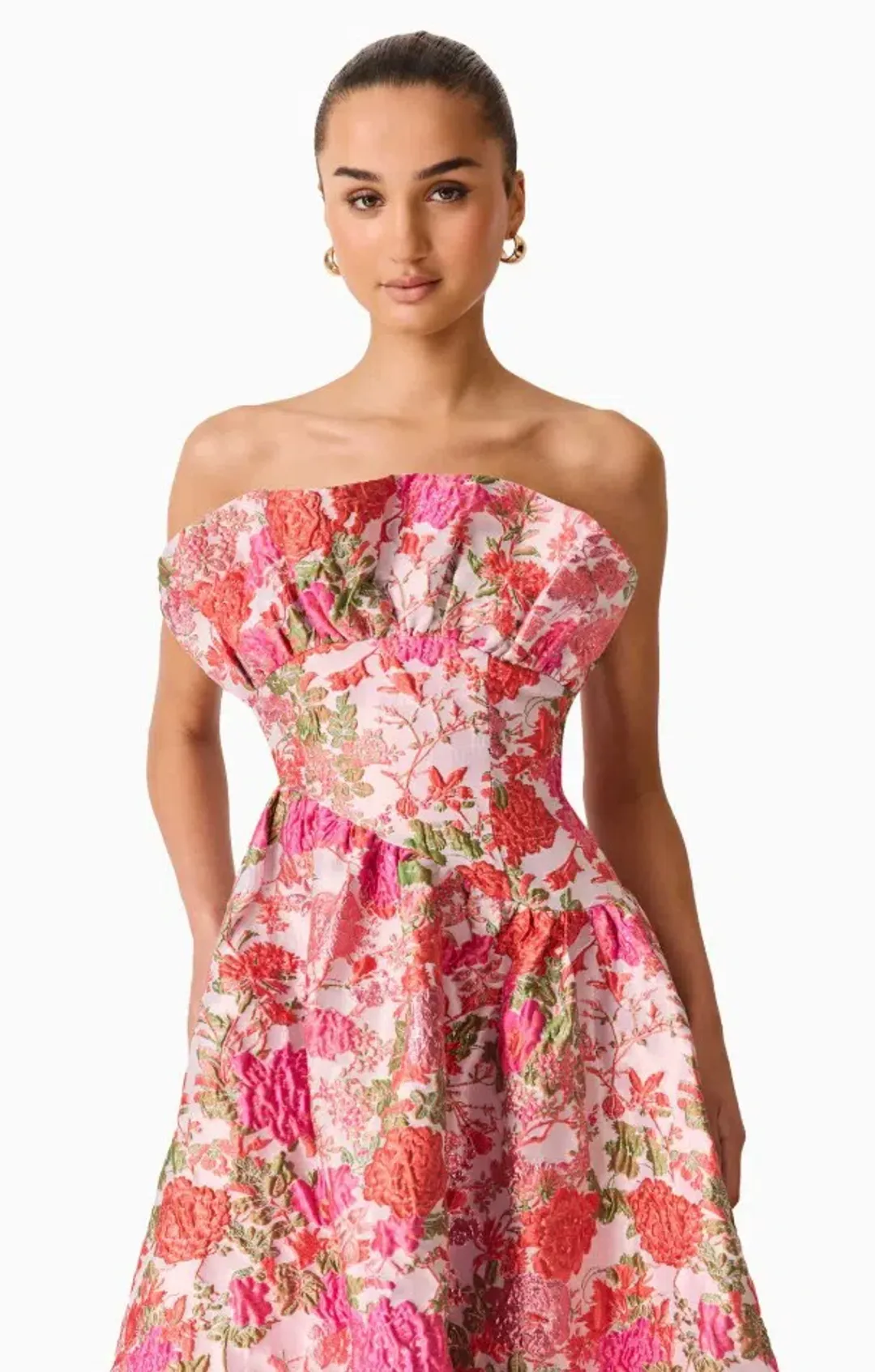 Elliatt Floralie Strapless Gown Pink Floral Size XL / 14 AUS for rent on The Volte - main image