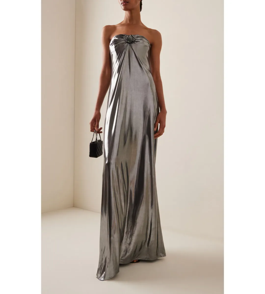 Magda Butrym Silver Strapless Maxi Dress Metallic Silver Size 10 for rent on The Volte - main image
