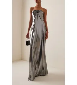 Magda Butrym Silver Strapless Maxi Dress Metallic Silver Size 10 for rent on The Volte - image 1