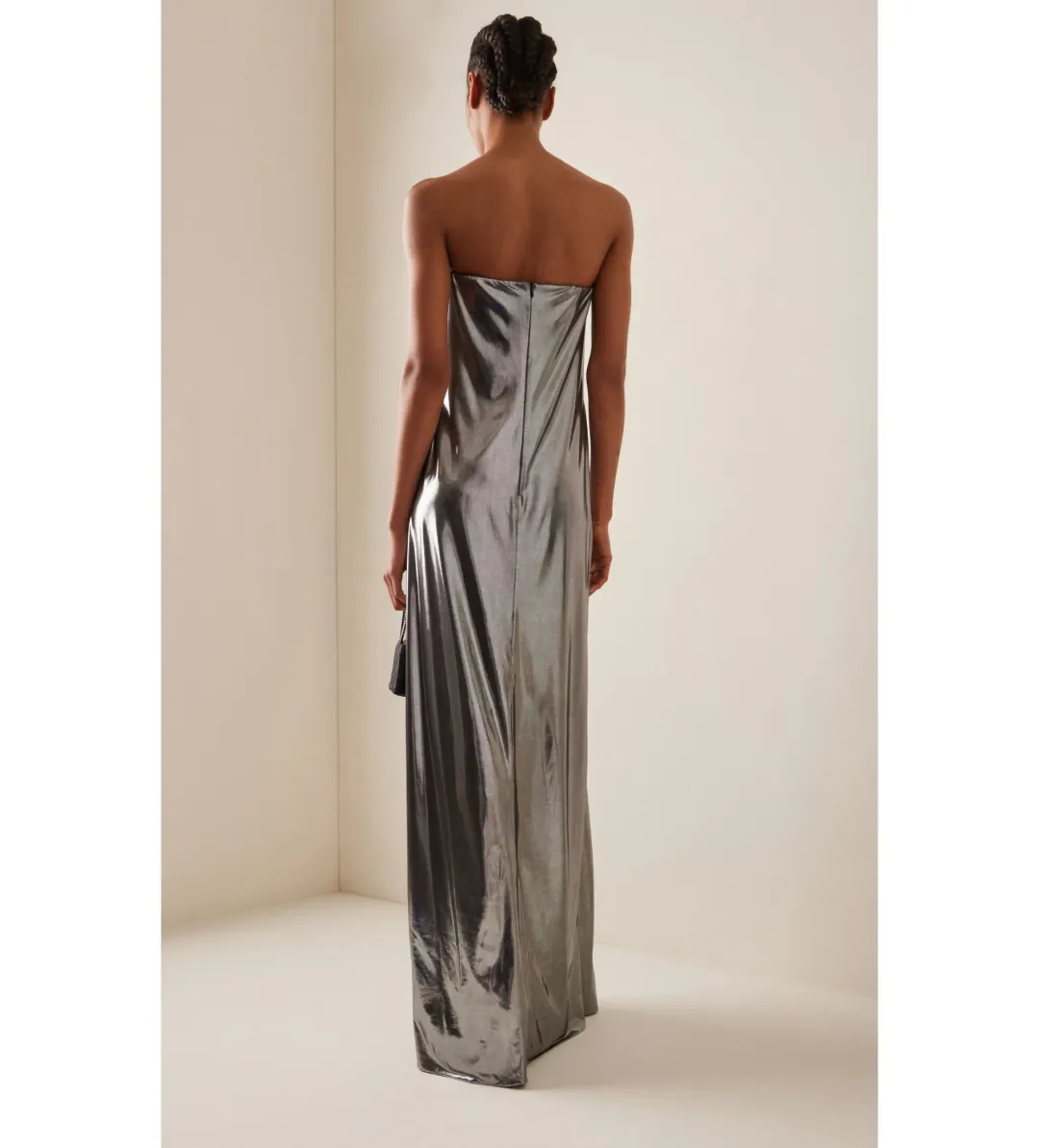 Magda Butrym Silver Strapless Maxi Dress Metallic Silver Size 10 for rent on The Volte - main image