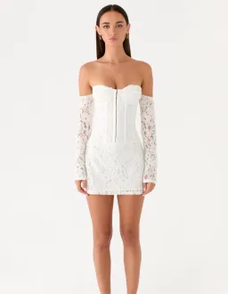 Peppermayo Already Know Lace Long Sleeve Mini Dress - White for rent on The Volte - image 3