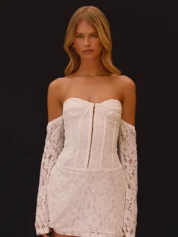 Peppermayo Already Know Lace Long Sleeve Mini Dress - White for rent on The Volte - image 2