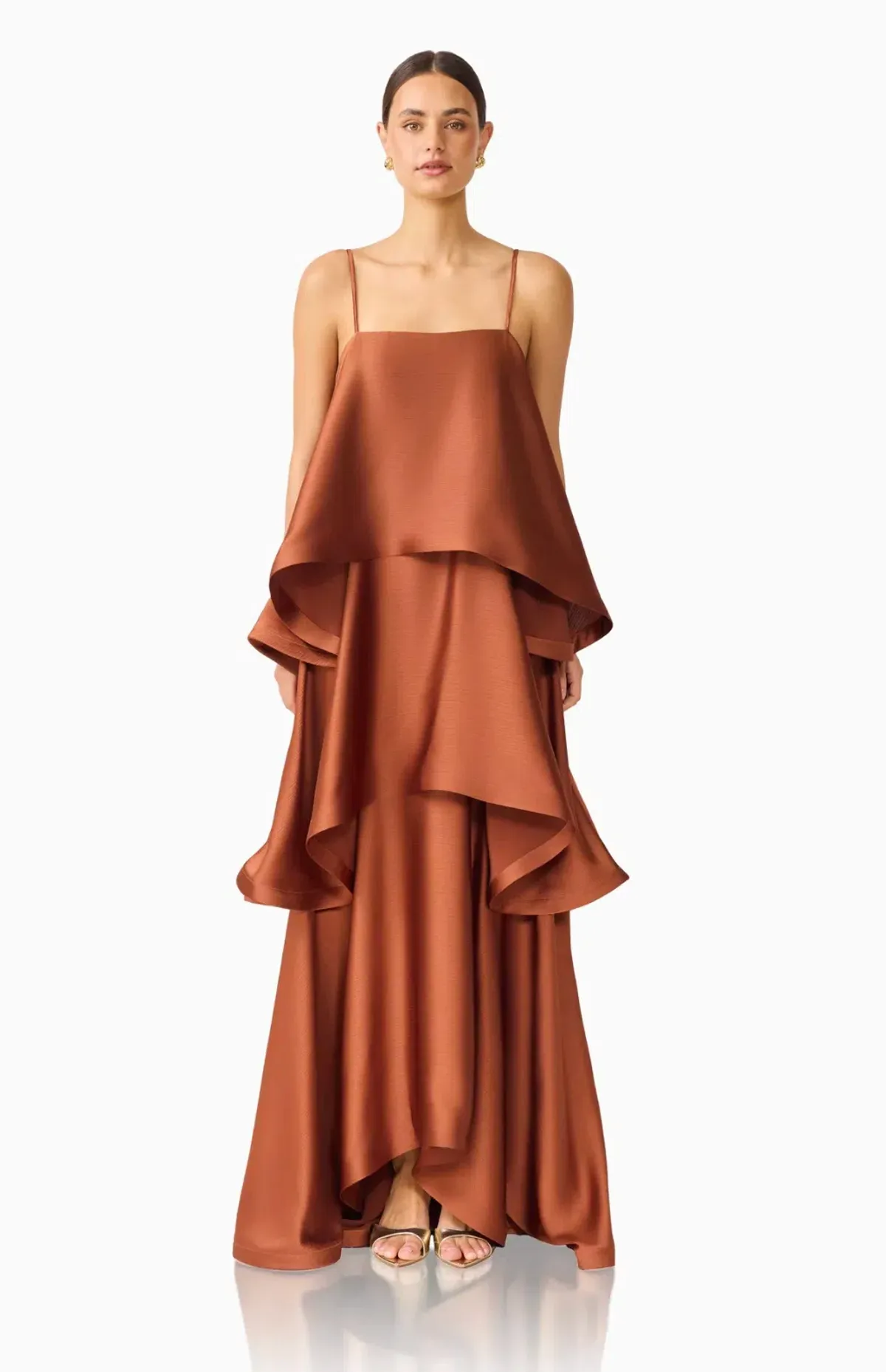 Elliatt Tilly Tiered Maxi Dress in Chestnut Brown sz 14 - Image 1