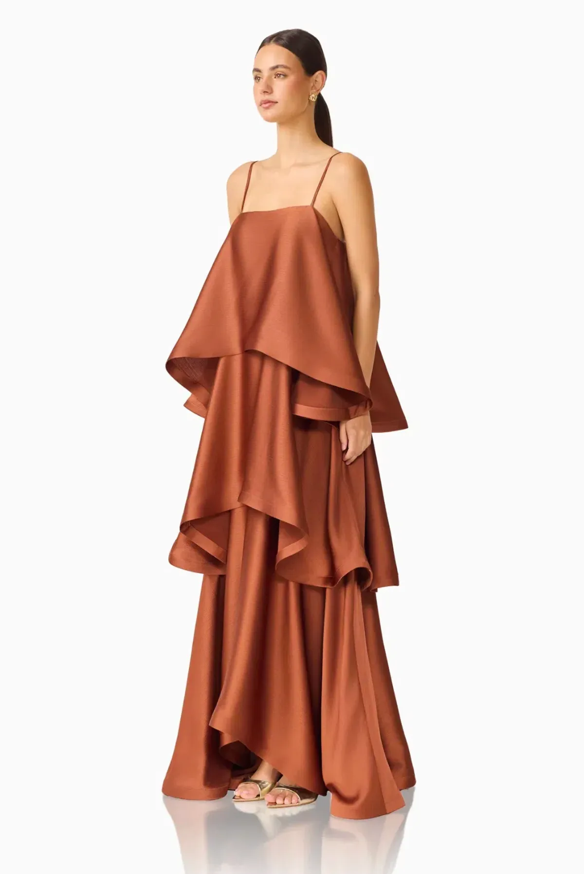 Elliatt Tilly Tiered Maxi Dress in Chestnut Brown sz 14 - Image 2