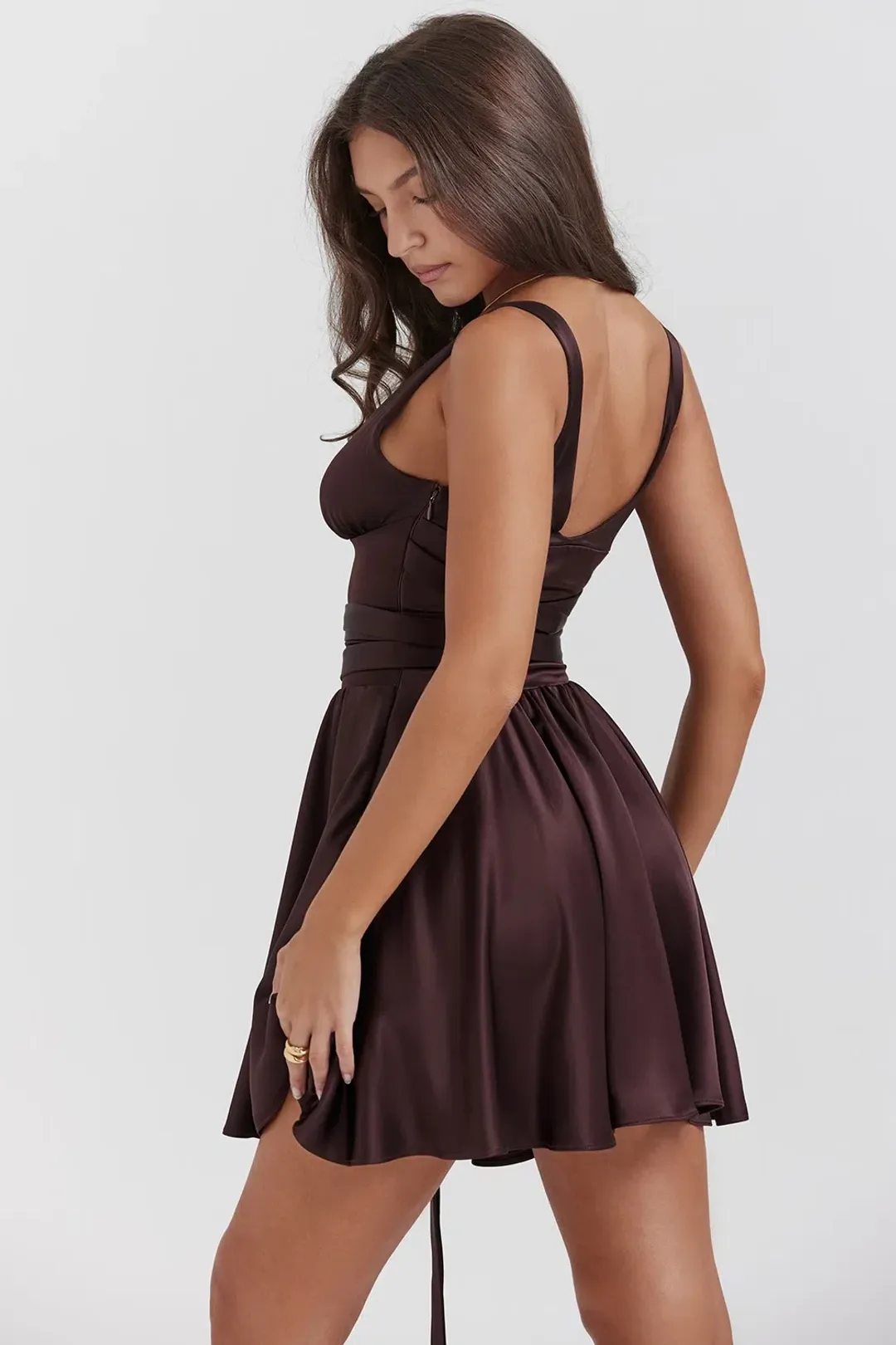 House of CB Shiema Rich Brown Mini Dress Size M / AU 10 for rent on The Volte - main image