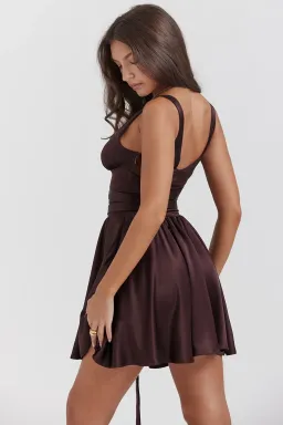 House of CB Shiema Rich Brown Mini Dress Size M / AU 10 for rent on The Volte - image 3