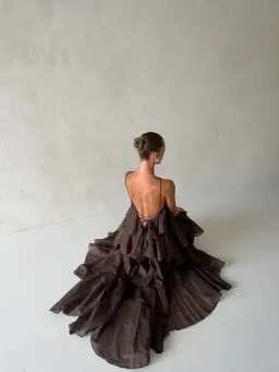 AJE Pandorea Layered Maxi Dress Chocolate Size 6 for rent on The Volte - image 2